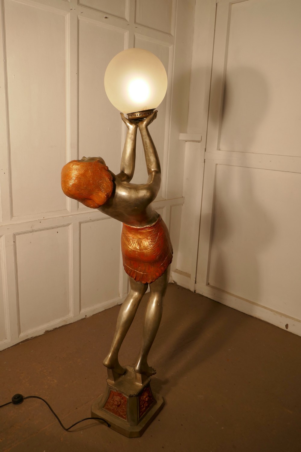 Large Art Deco Female Sculpture Floor Lamp, after Auguste Moreau signed  View VI