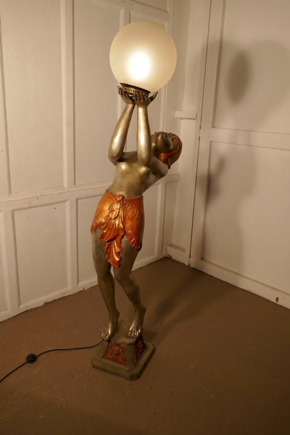 Large Art Deco Female Sculpture Floor Lamp, after Auguste Moreau signed  View VII