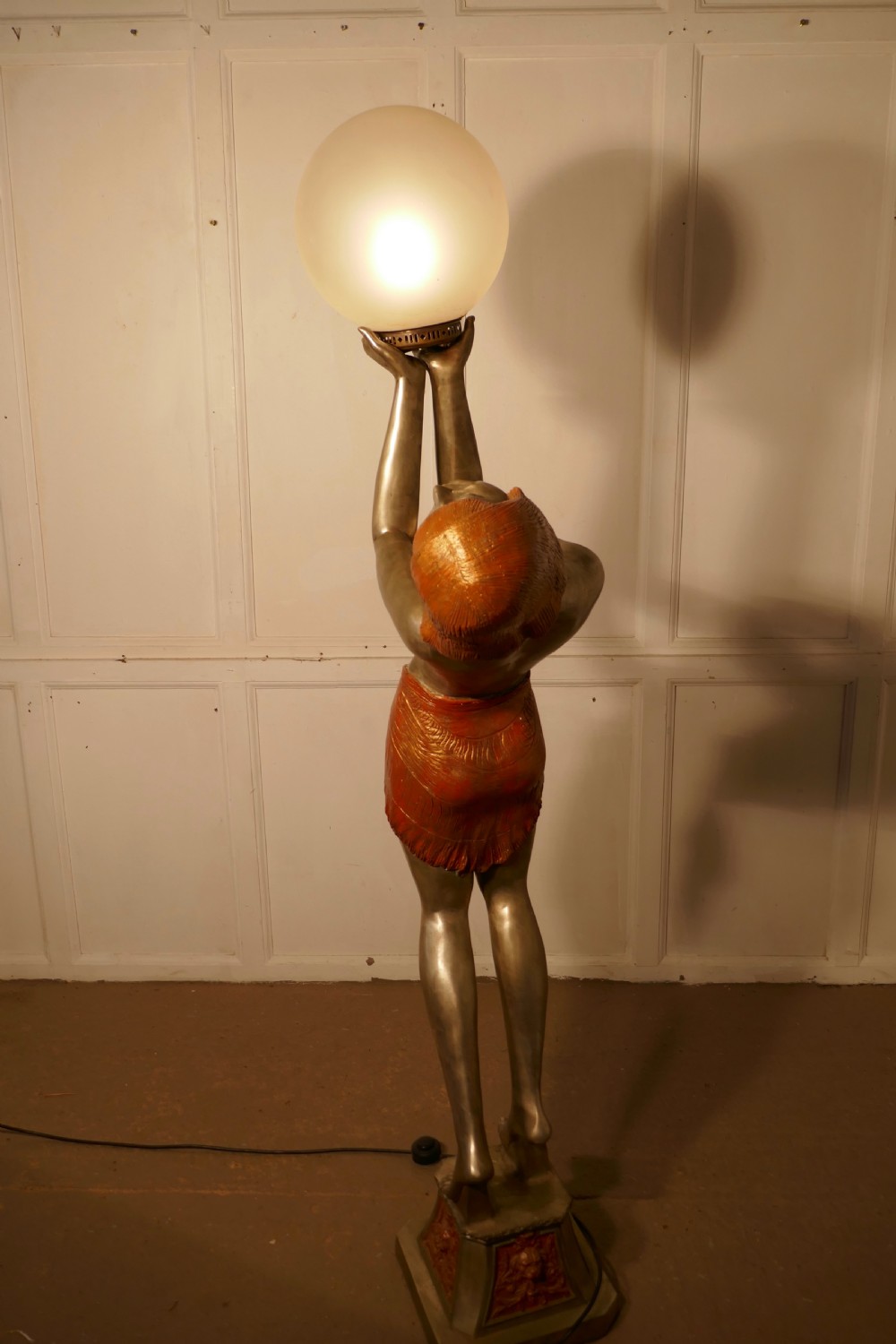 Large Art Deco Female Sculpture Floor Lamp, after Auguste Moreau signed  View IX