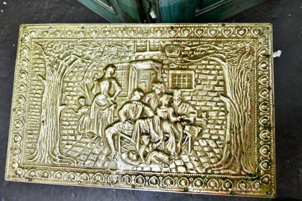 Embossed Brass Log or Coal Box  with Tavern Scenes  View V