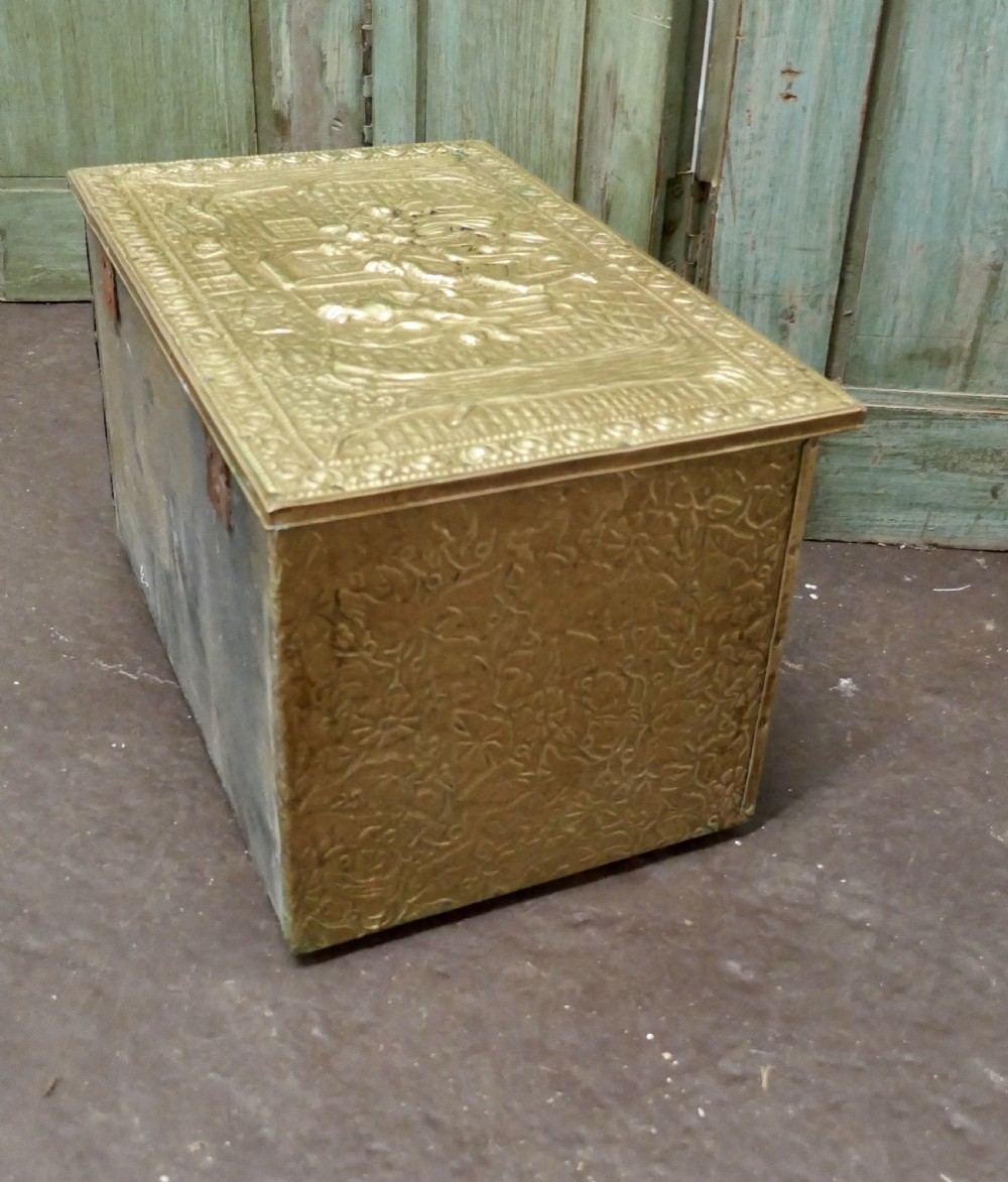 Embossed Brass Log or Coal Box  with Tavern Scenes  View VI