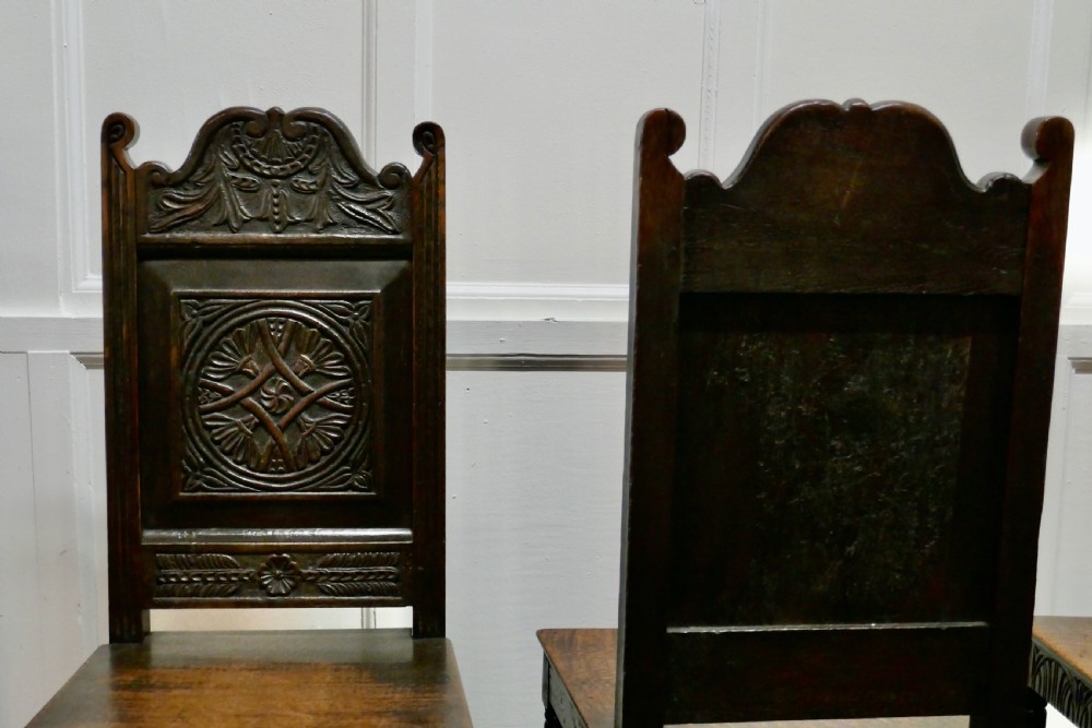 Set of 6 19th Century Gothic Oak Celtic Design Country Chairs View II