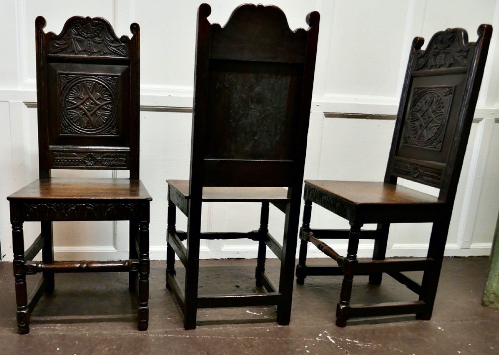 Set of 6 19th Century Gothic Oak Celtic Design Country Chairs View III