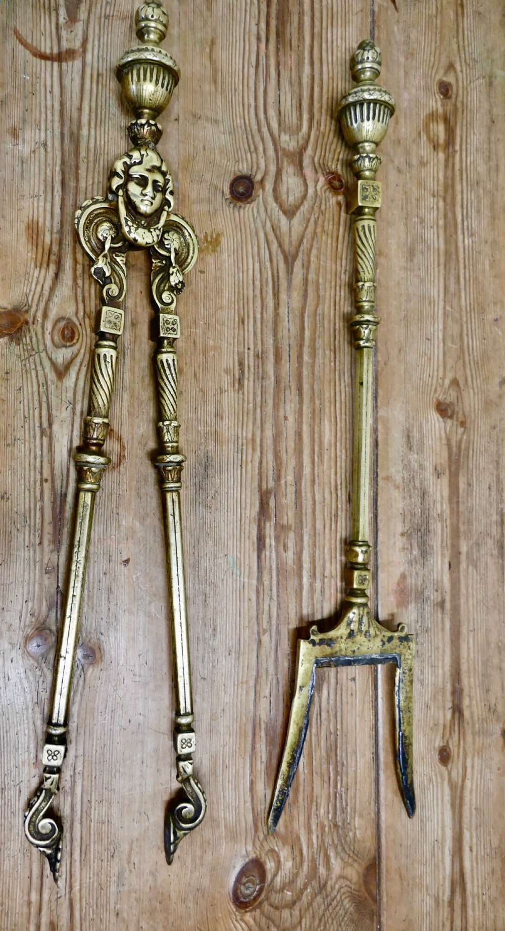 19th Century  Gothic Oversized Toasting Fireside Tongs and Fork , Fire Tools View IX