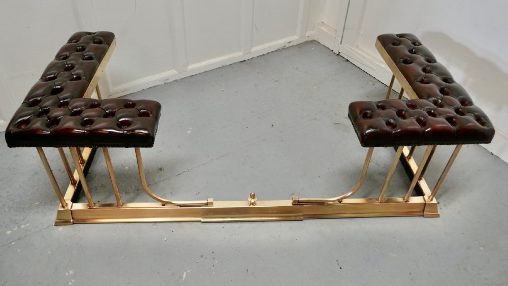 A Lovely Old Adjustable Brass and Leather Club Fender View II