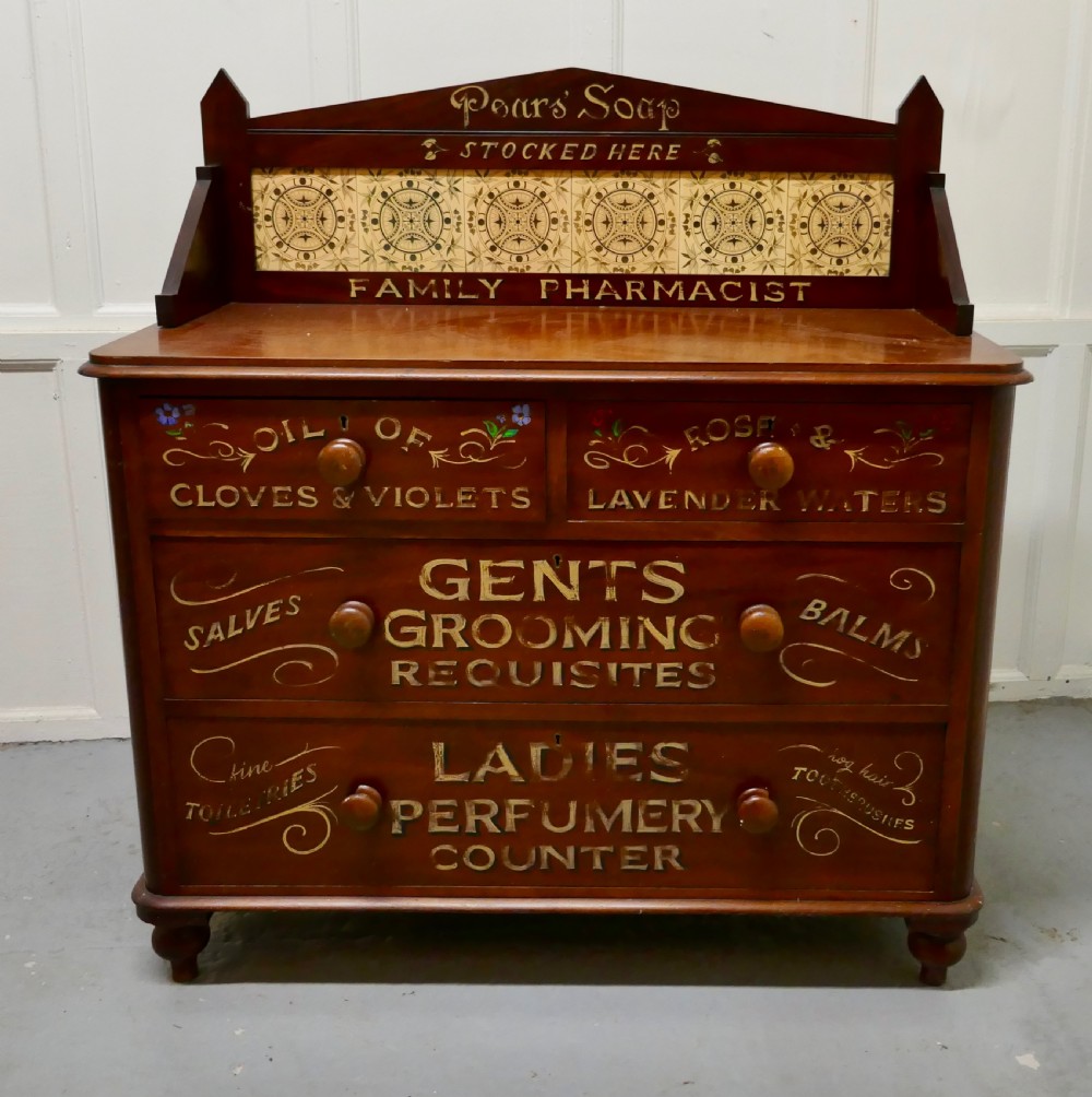 Victorian Mahogany Sign Painted Chemist’s Chest of Drawers