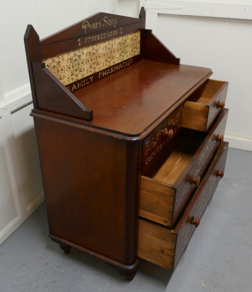 Victorian Mahogany Sign Painted Chemist’s Chest of Drawers View VI