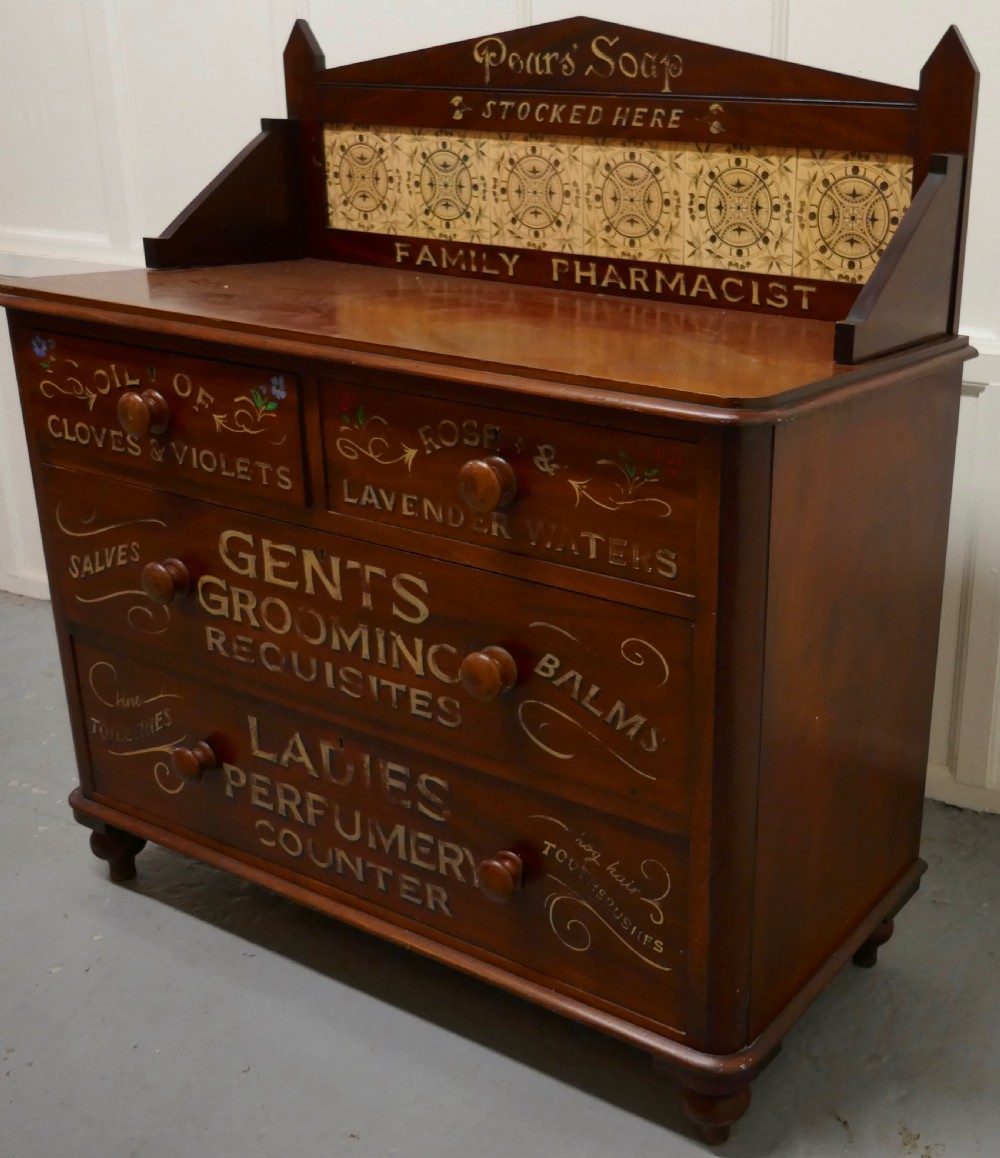 Victorian Mahogany Sign Painted Chemist’s Chest of Drawers View VII