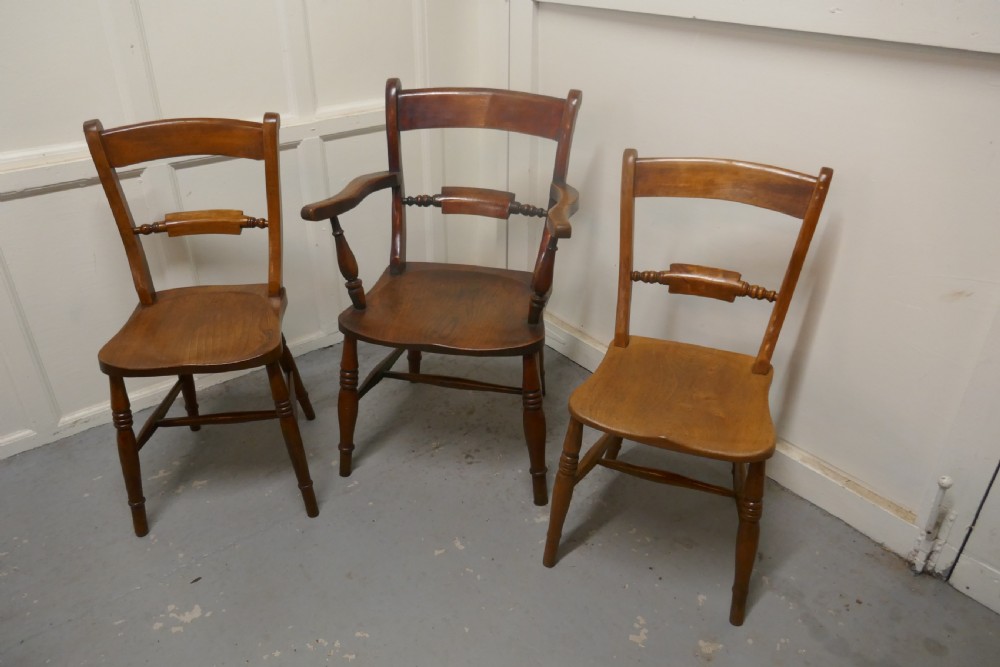 A Harlequin set of 6 Victorian Beech and Elm Rope Back Kitchen Chairs View III