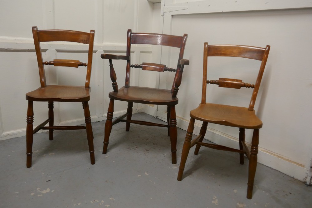 A Harlequin set of 6 Victorian Beech and Elm Rope Back Kitchen Chairs View IV