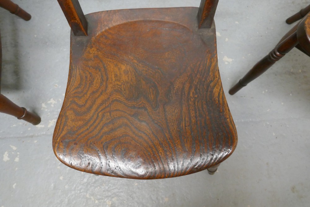 A Harlequin set of 6 Victorian Beech and Elm Rope Back Kitchen Chairs View VI
