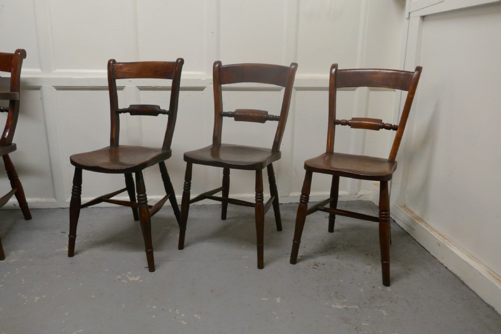 A Harlequin set of 6 Victorian Beech and Elm Rope Back Kitchen Chairs View VII