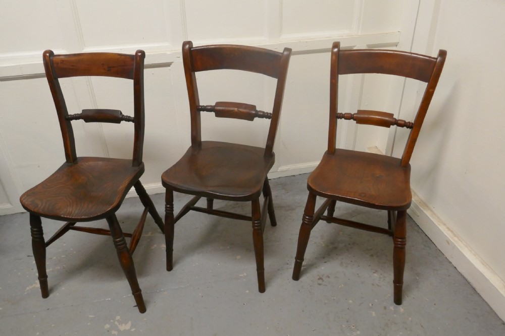 A Harlequin set of 6 Victorian Beech and Elm Rope Back Kitchen Chairs View VIII