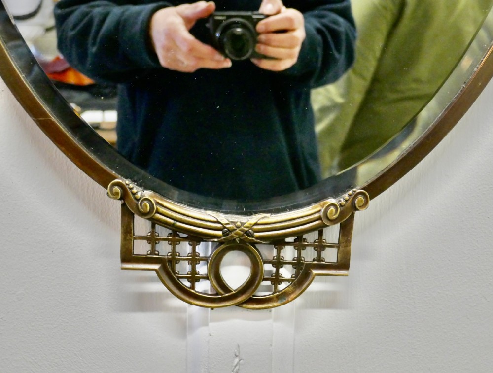 Long Oval Art Deco Brass Wall Mirror View V