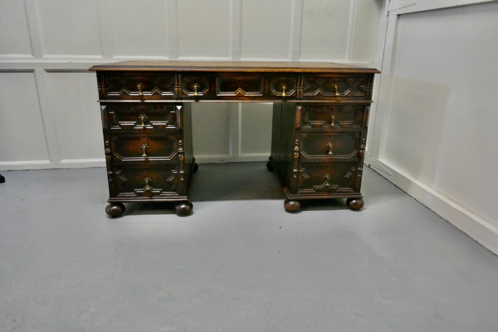 Victorian Carved Oak Pedestal Desk, 