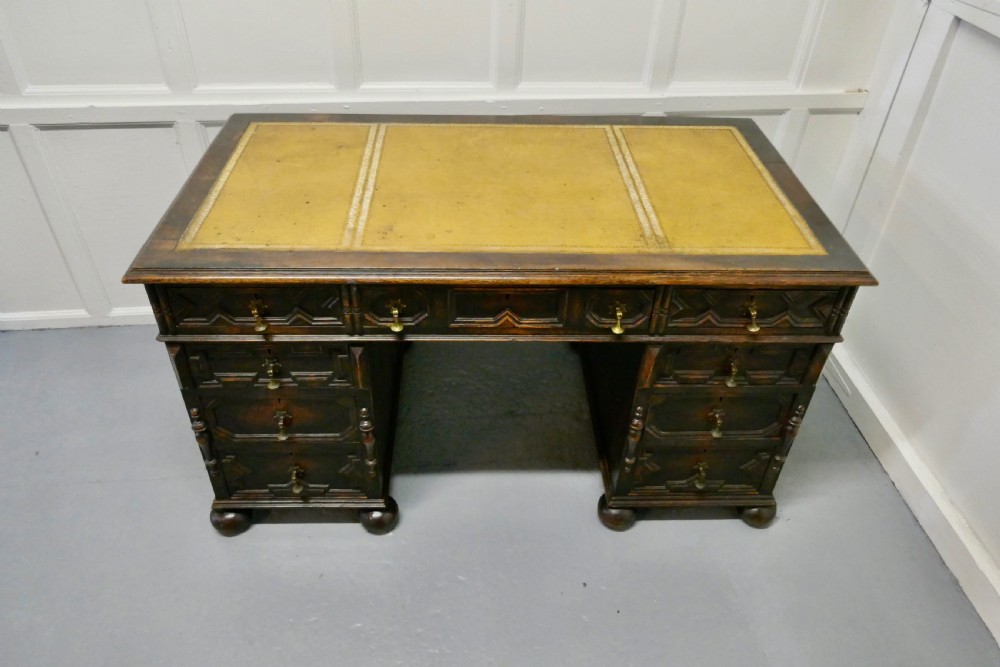 Victorian Carved Oak Pedestal Desk,  View II