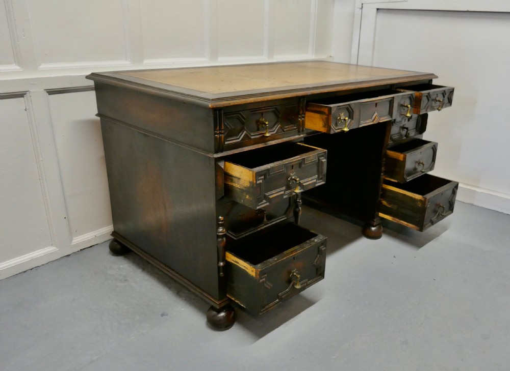 Victorian Carved Oak Pedestal Desk,  View IV
