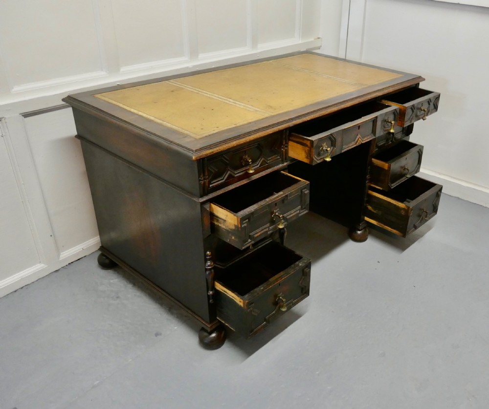 Victorian Carved Oak Pedestal Desk,  View V
