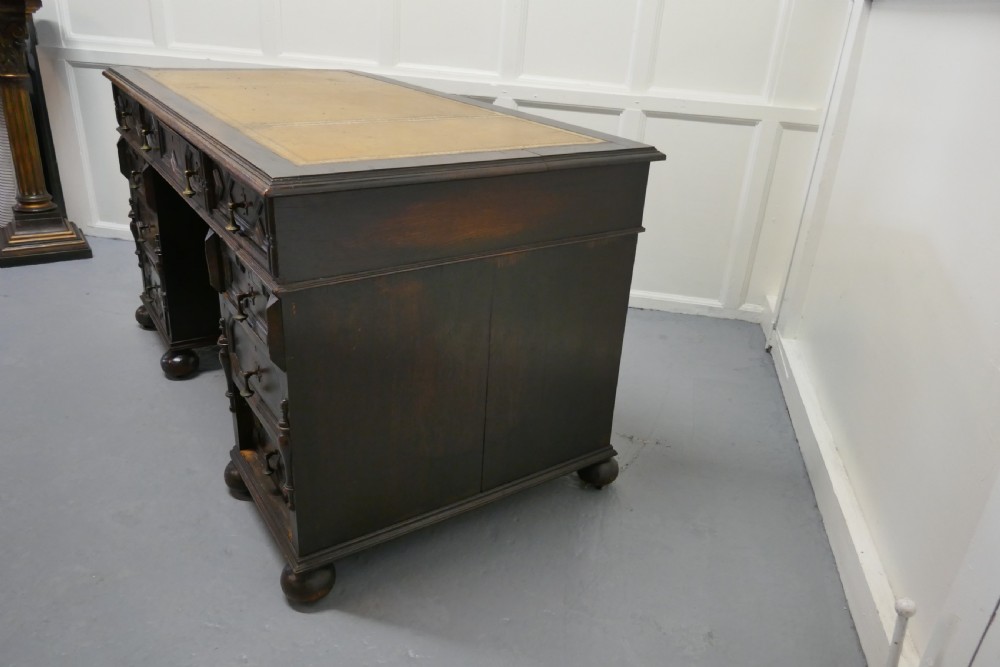 Victorian Carved Oak Pedestal Desk,  View VI
