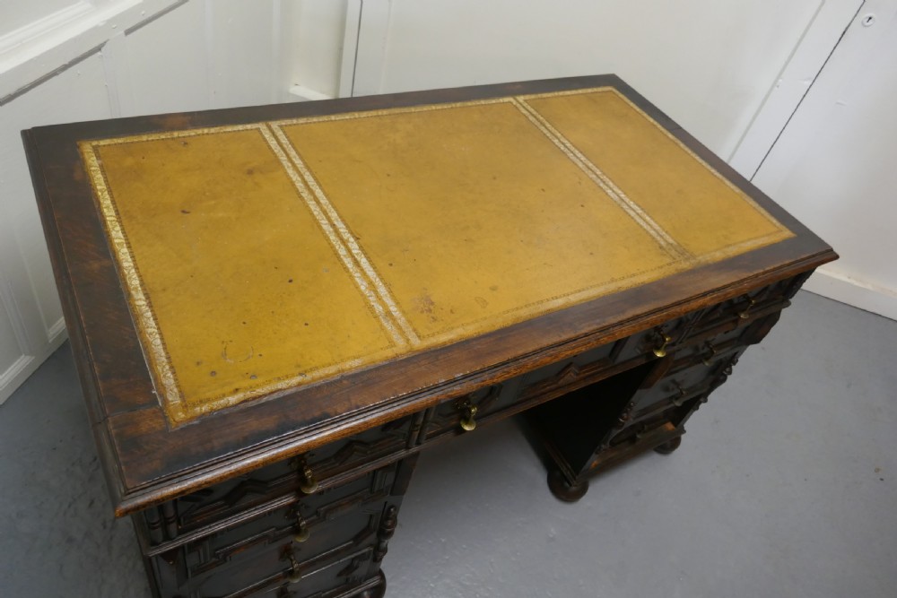 Victorian Carved Oak Pedestal Desk,  View VII