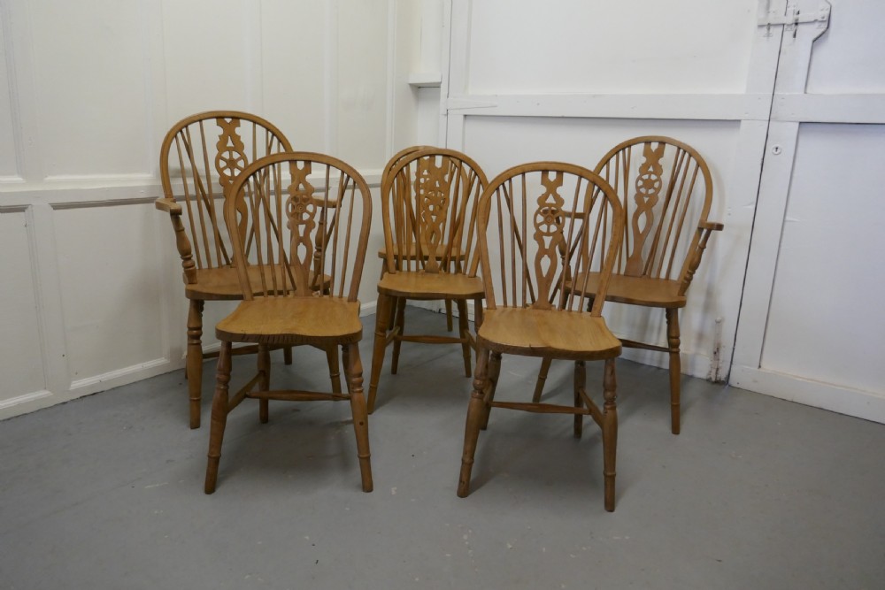 Set of 6 Beech & Elm Wheel Back Windsor Kitchen Dining Chairs