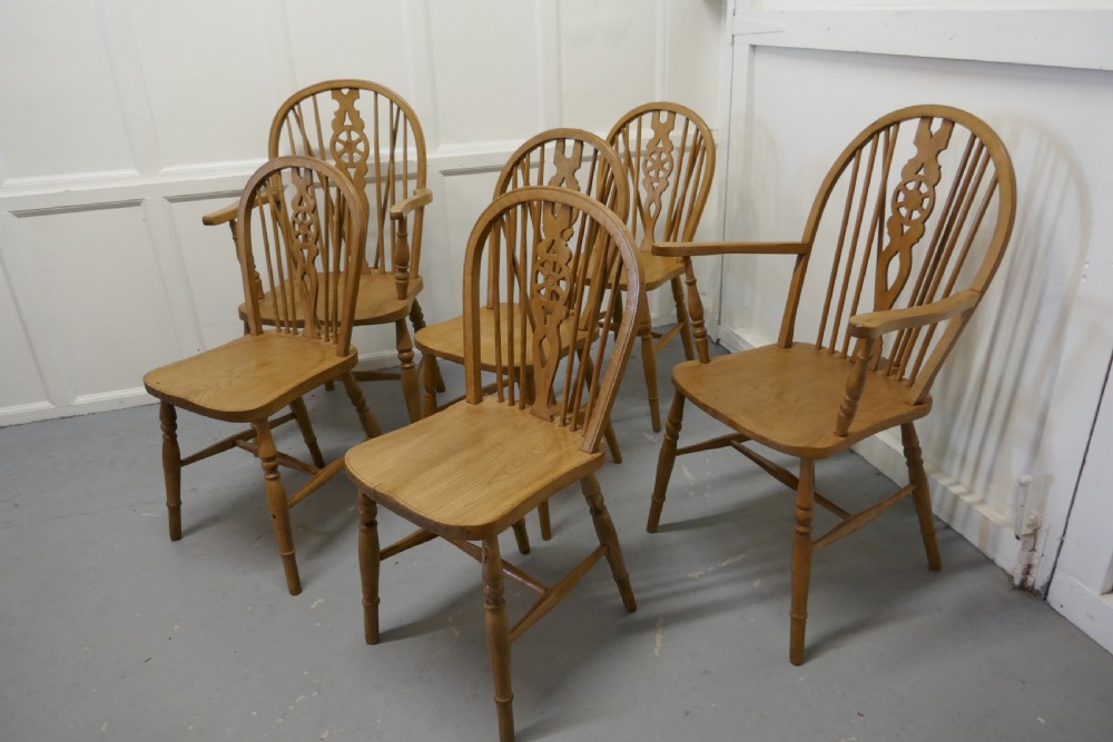 Set of 6 Beech & Elm Wheel Back Windsor Kitchen Dining Chairs View IV