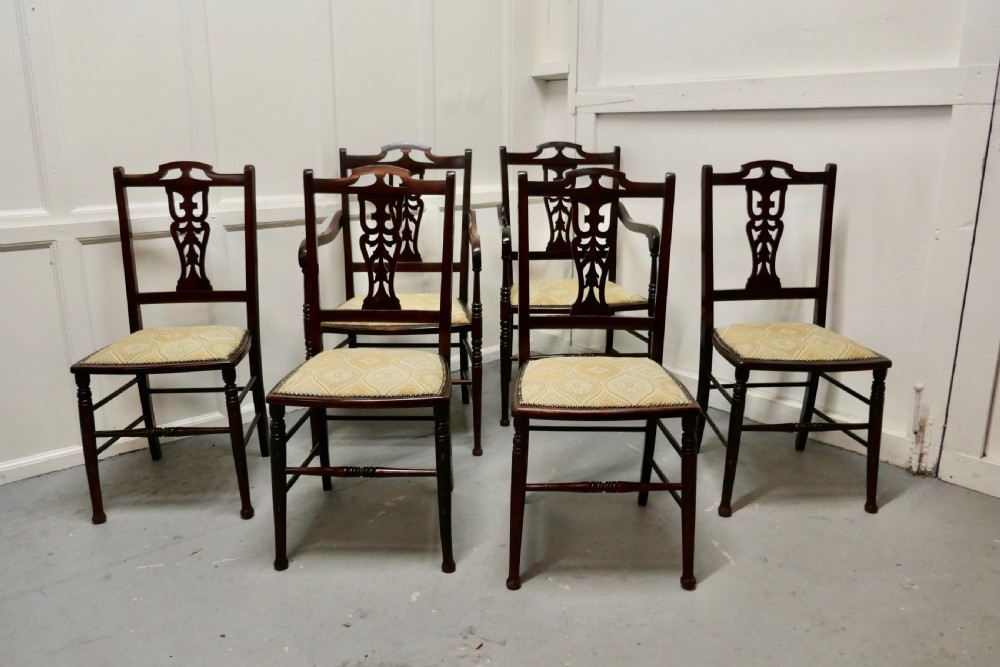 Set of 6 Elegant Edwardian Upholstered Dining Chairs 