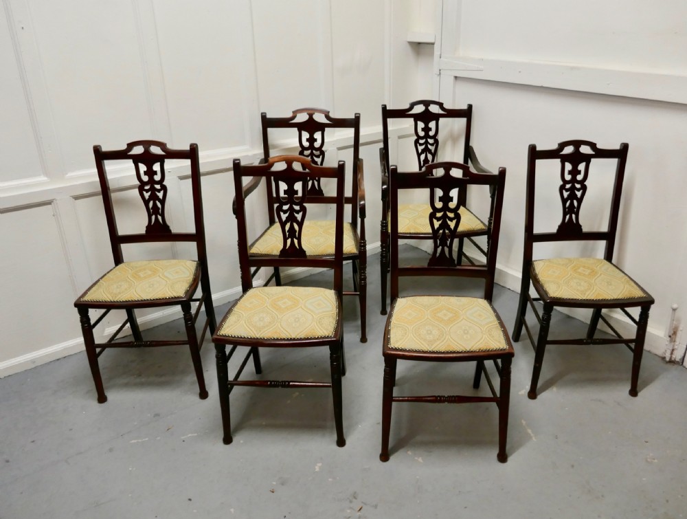 Set of 6 Elegant Edwardian Upholstered Dining Chairs  View II