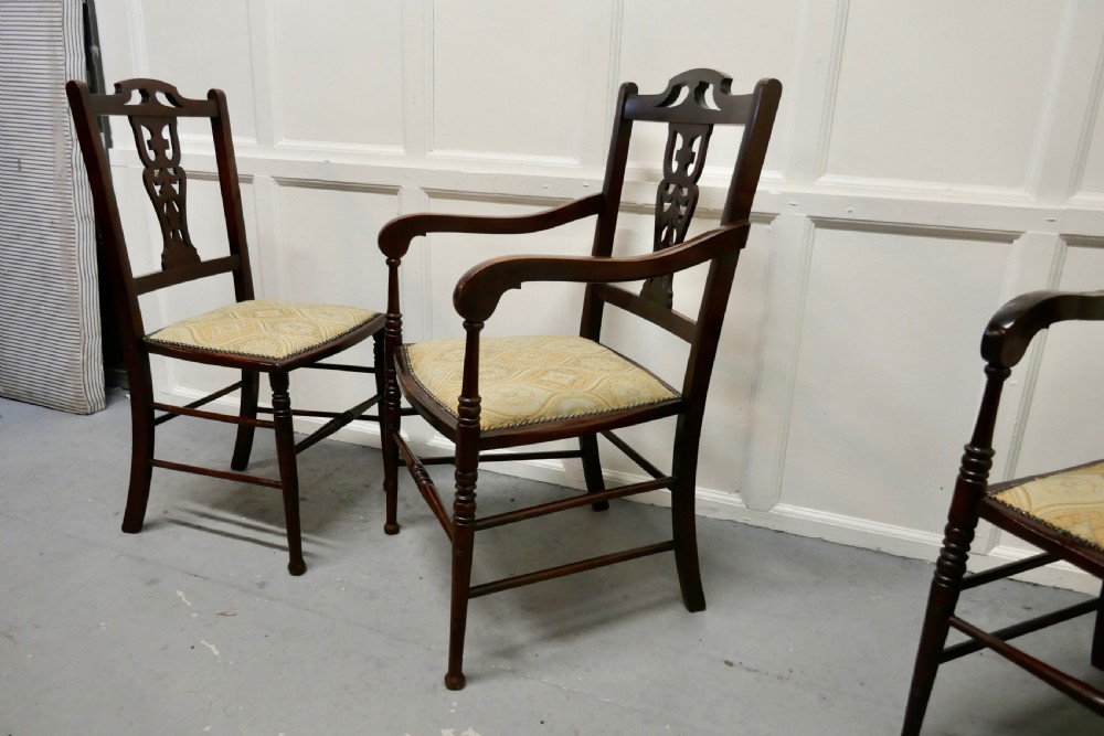 Set of 6 Elegant Edwardian Upholstered Dining Chairs  View V