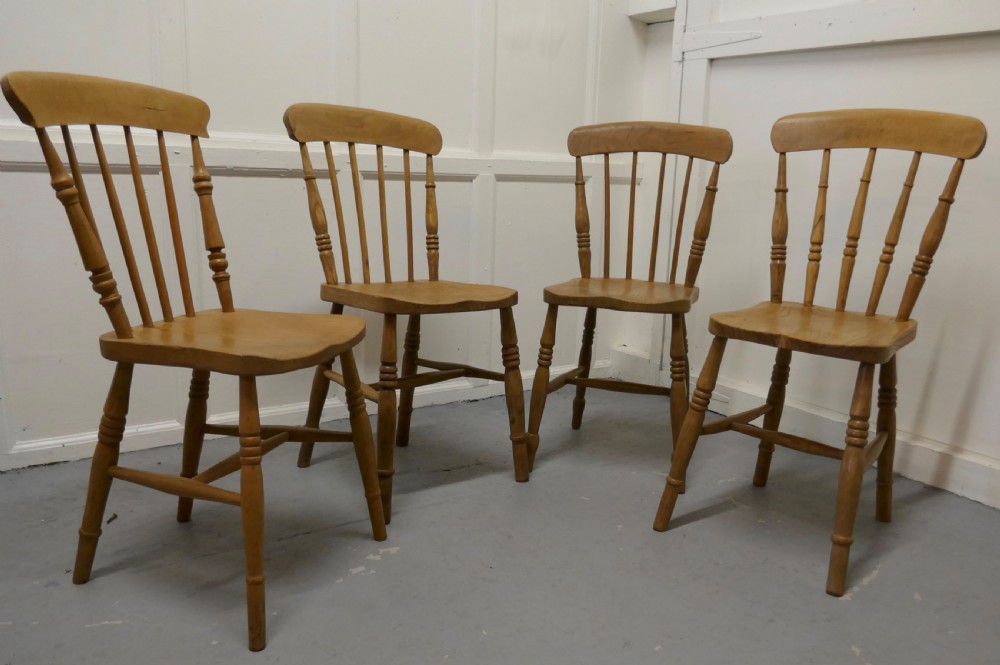 Set of 4 Victorian Elm Seated Stick Back Kitchen Dining Chairs