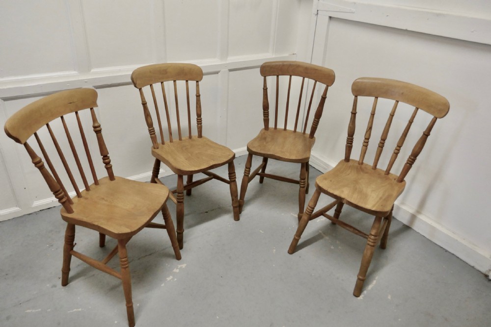 Set of 4 Victorian Elm Seated Stick Back Kitchen Dining Chairs View II