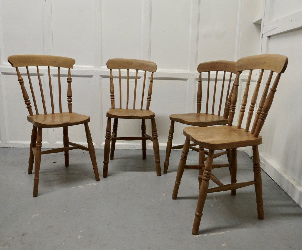 Set of 4 Victorian Elm Seated Stick Back Kitchen Dining Chairs View III