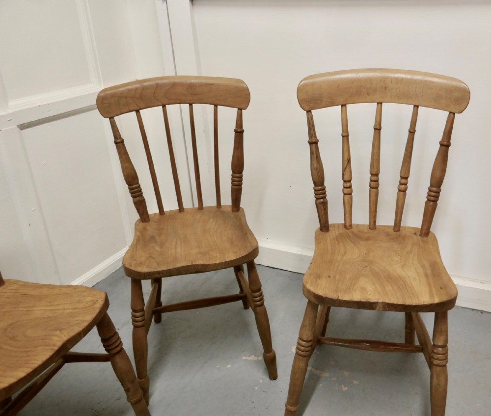 Set of 4 Victorian Elm Seated Stick Back Kitchen Dining Chairs View V