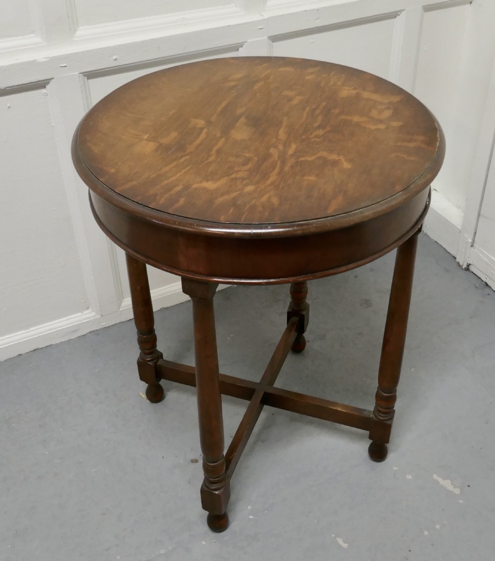 Round Oak Occasional Table, with X Stretcher View II