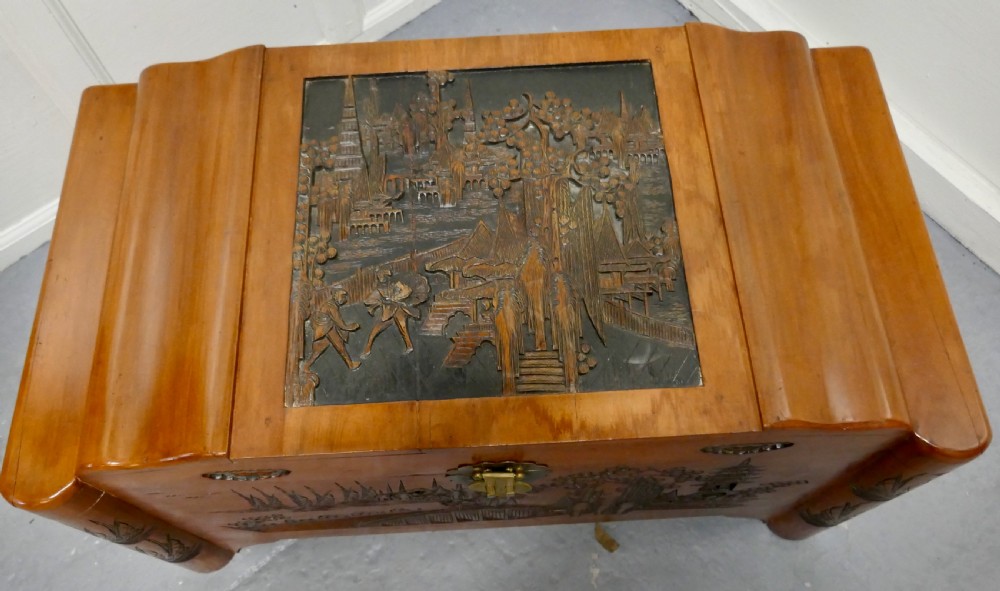 Art Deco Oriental Carved Camphor Wood Chest View III