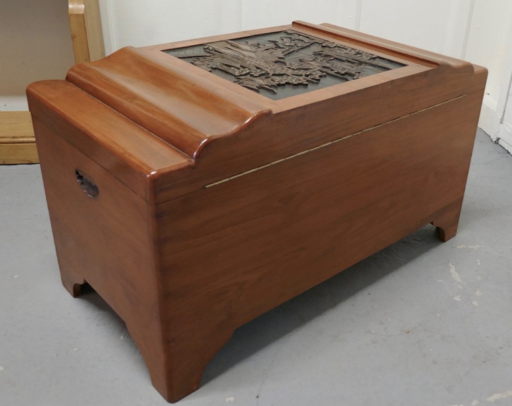 Art Deco Oriental Carved Camphor Wood Chest View VII