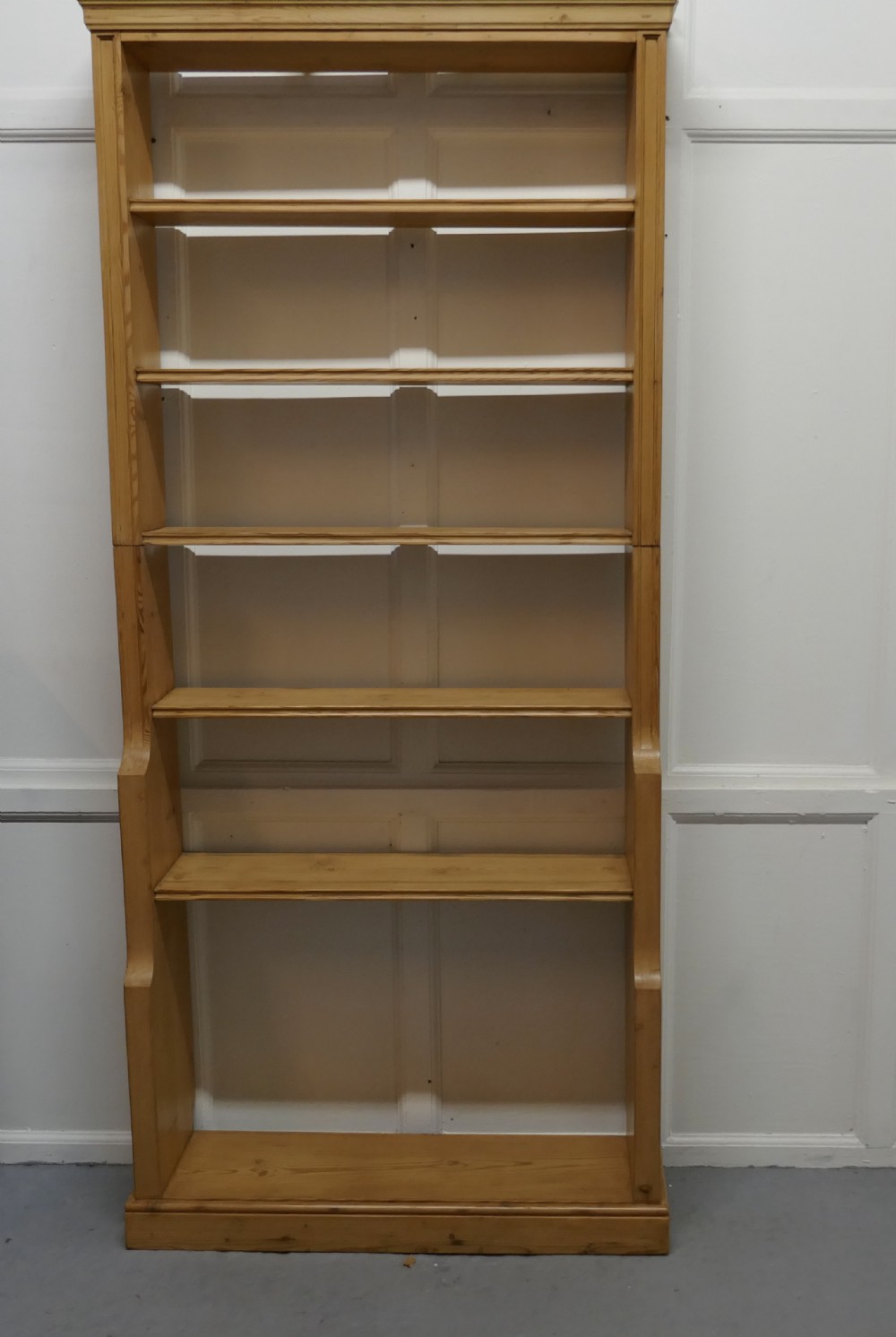 Tall Victorian Stripped Pine Open Bookcase.