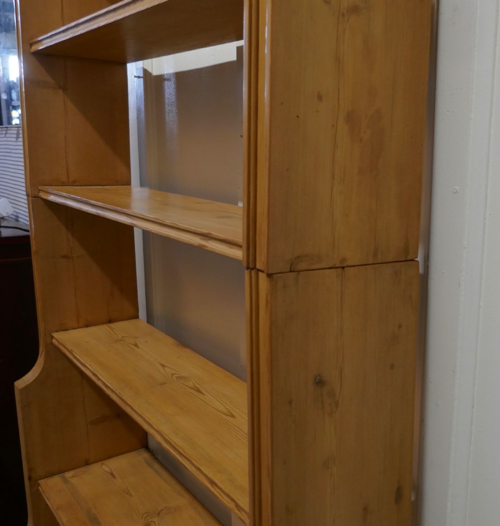 Tall Victorian Stripped Pine Open Bookcase. View VI