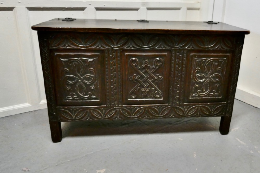 Arts and Crafts Gothic Carved Oak Coffer
