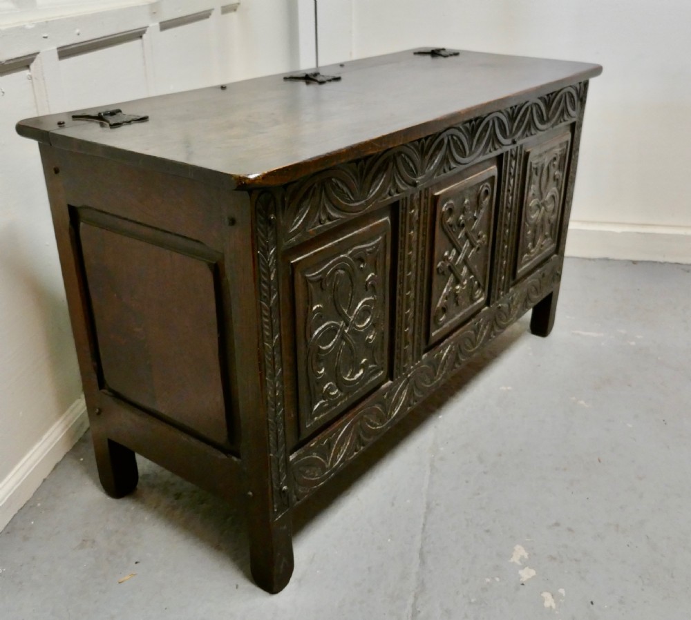 Arts and Crafts Gothic Carved Oak Coffer View III