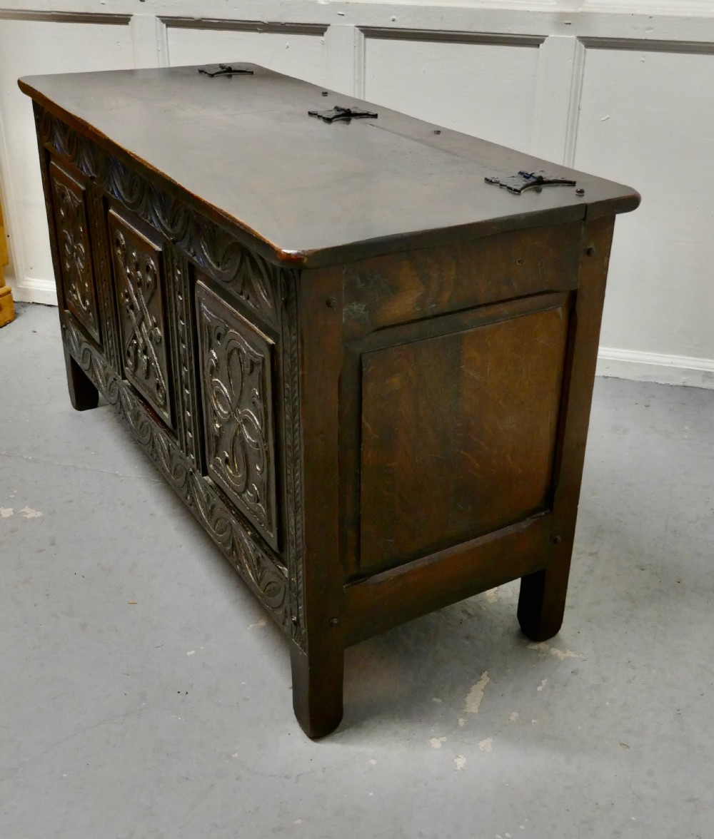 Arts and Crafts Gothic Carved Oak Coffer View IV