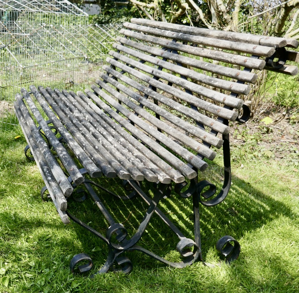 Weathered Oak Scroll Steamer Bench, Lichen Covered by ATLAS