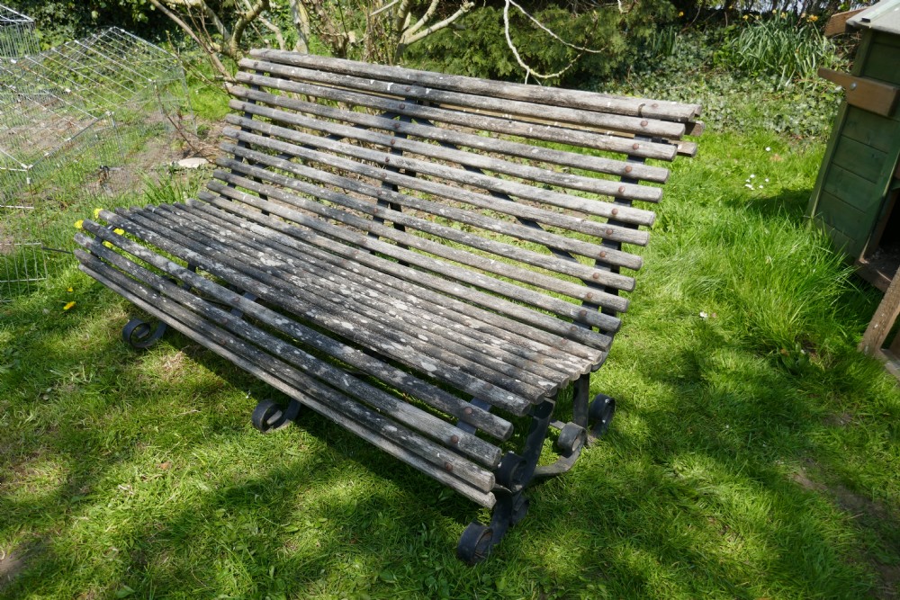 Weathered Oak Scroll Steamer Bench, Lichen Covered by ATLAS View V