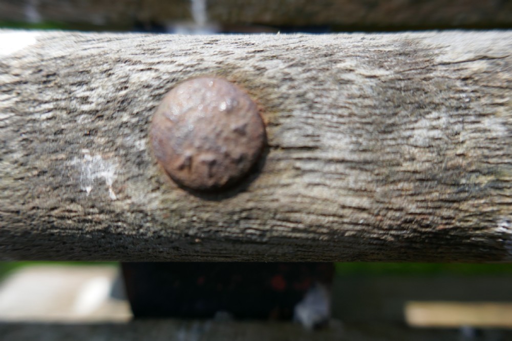 Weathered Oak Scroll Steamer Bench, Lichen Covered by ATLAS View VIII