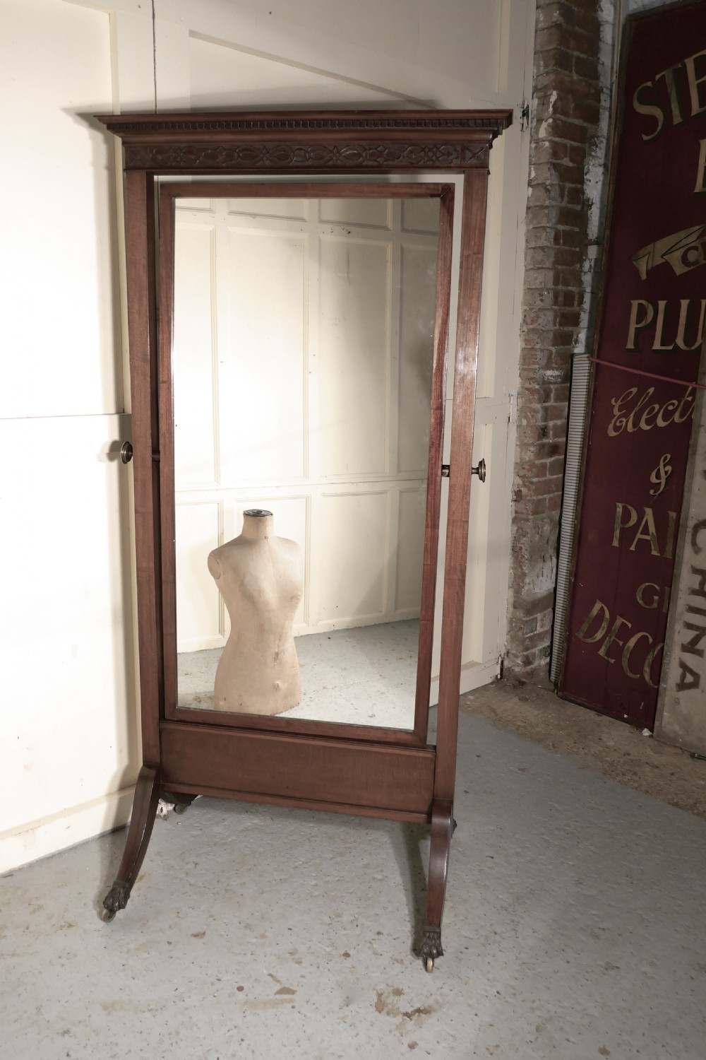 Large Victorian Mahogany Cheval Mirror View XI