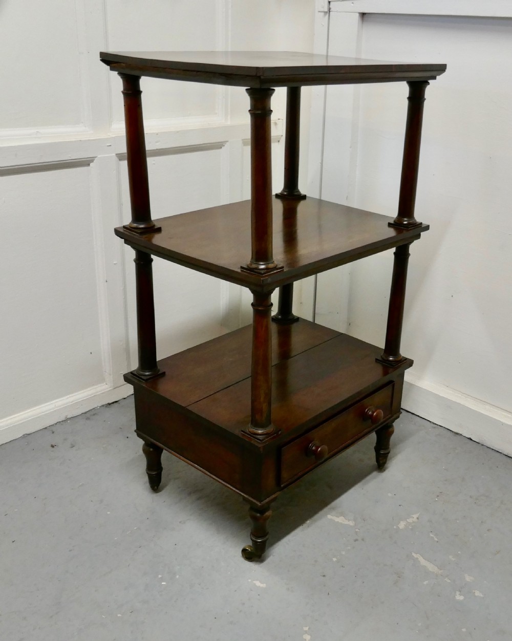  Three Tier Regency Rosewood Whatnot with Drawer View IV