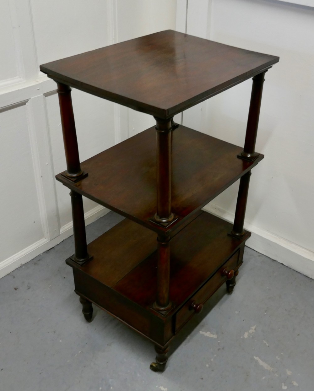  Three Tier Regency Rosewood Whatnot with Drawer View V