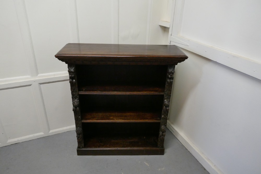 Victorian Green Man Gothic Open Bookcase. View II
