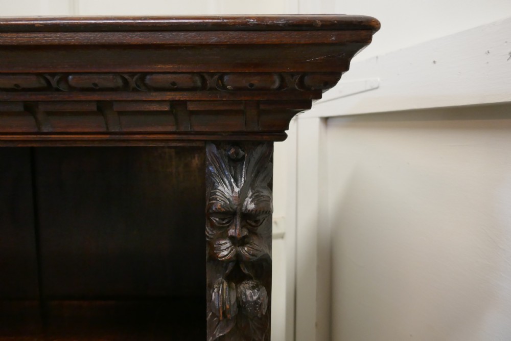 Victorian Green Man Gothic Open Bookcase. View III