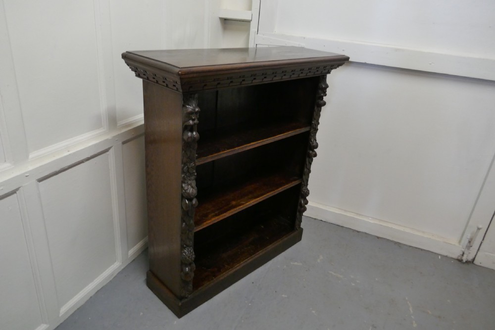 Victorian Green Man Gothic Open Bookcase. View V